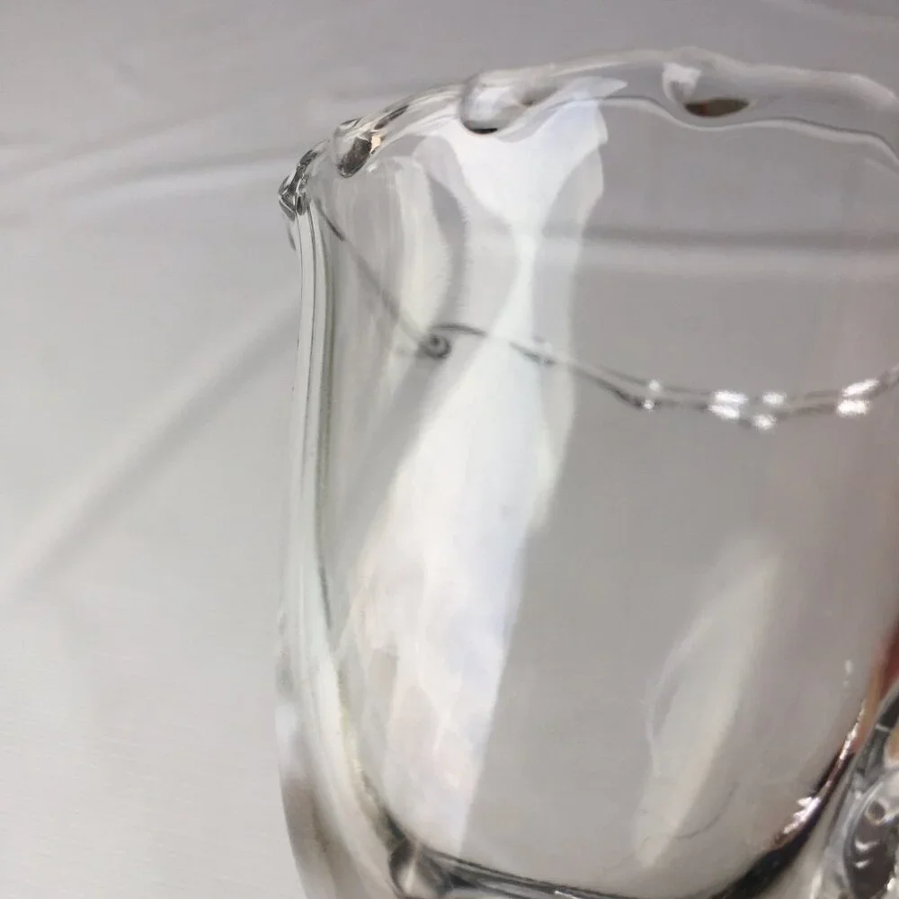 Clear Glass Creamer Pitcher Syrup Sauce Ruffled Rim Edge Ornate Handle Pedestal